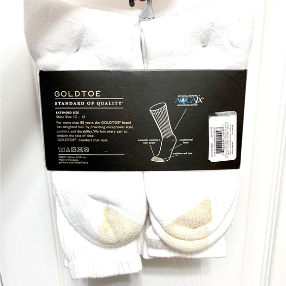 Goldtoe Mens Crew Sport Socks Extended Big & Tall 6 pair 656SE - 010 White - Picture 2 of 5